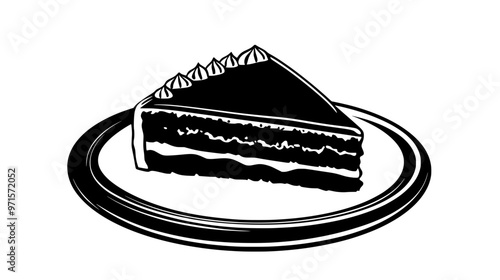 Single slice of sponge cake neatly placed on a plate, vector illustration art