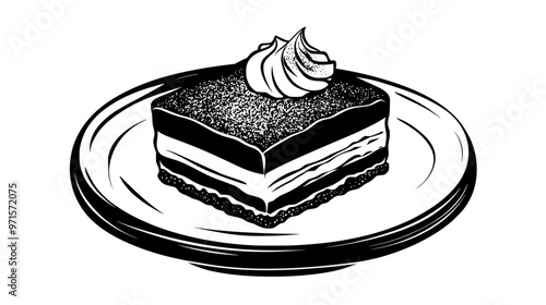 Single tiramisu on a flat surface, no distractions or props, vector illustration art