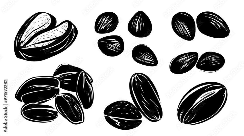 Small fragmented pieces of nuts, often used for garnish or in sweet dishes, vector illustration art Small fragmented pieces of nuts, often used for garnish or in sweet dishes, vector illustration art