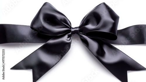 Black ribbon tied in a bow on white background