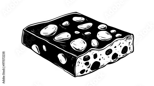 Slice of nougat revealing smooth, flexible texture with a generous amount of nuts, vector illustration art