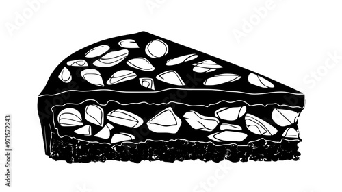 Slice of nut-based confection revealing interior densely packed with nut fragments, vector illustration art
