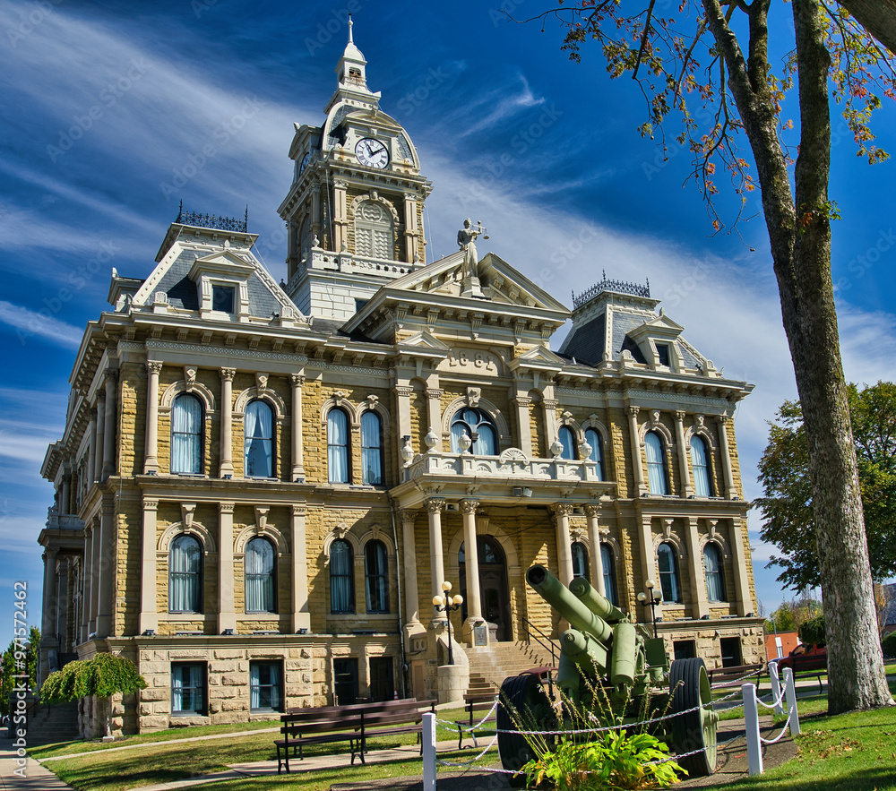 Obraz premium Guernsey County Courthouse is located on U.S. Route 40 in Cambridge, Ohio