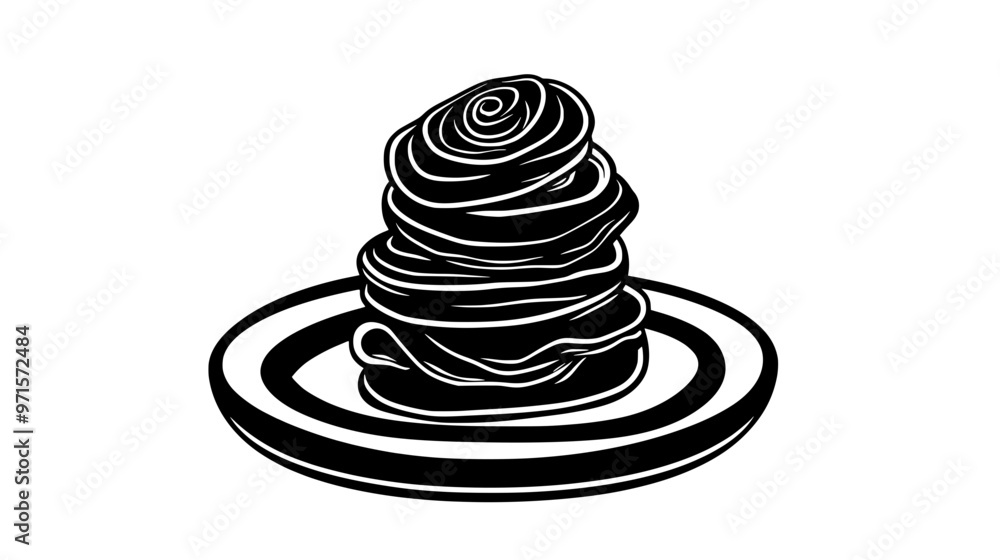 Stack of pastries with an open spiral design, arranged on a serving plate, vector illustration art Stack of pastries with an open spiral design, arranged on a serving plate, vector illustration art