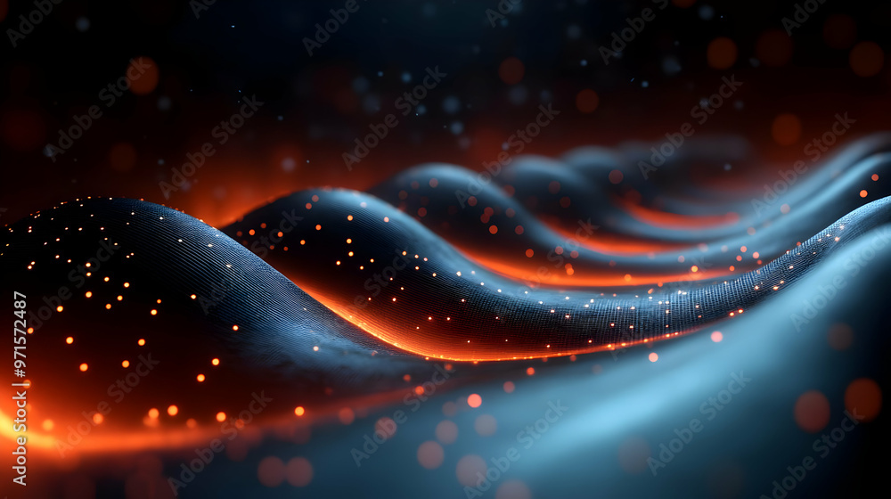 Abstract waves with glowing elements in a dark setting, creating a dynamic visual effect. Abstract waves with glowing elements in a dark setting, creating a dynamic visual effect.
