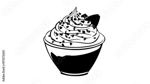 Dessert swirl with whipped cream and chocolate shavings, vector illustration art