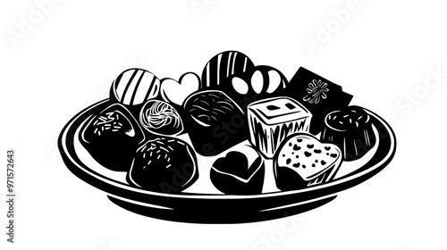Table filled with assorted chocolates prepared for a Valentine's Day celebration, vector illustration art
