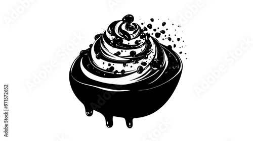 Dessert swirl topped with crushed candies and syrup drizzle, vector illustration art