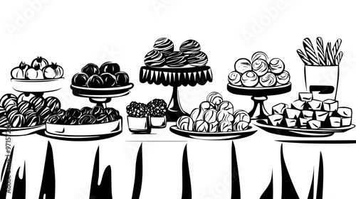 Table filled with peppermint-flavored treats, organized for guests at a seasonal event, vector illustration art