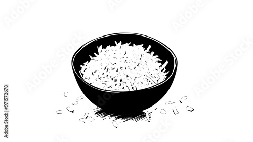 Thinly shredded coconut used as a crunchy component in sweet or savory dishes, vector illustration art