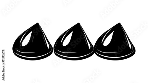 Three bonbons arranged in a triangular formation, their surfaces showing even contours, vector illustration art