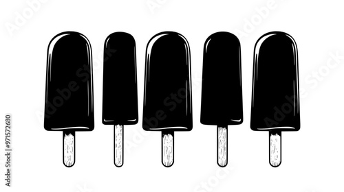 Three artisanal popsicles placed neatly in a row on a clean countertop without any visible toppings or garnishes, vector illustration art