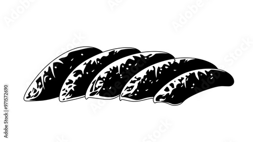 Three cannoli in a straight line, no visible background or props, vector illustration art