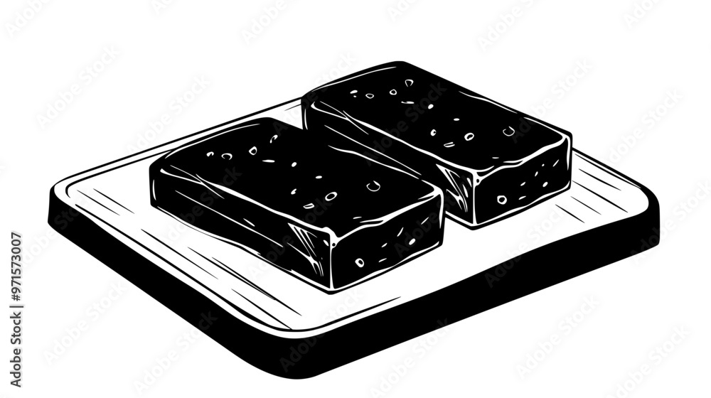 Two nut bars side by side on a rectangular cutting board, vector illustration art Two nut bars side by side on a rectangular cutting board, vector illustration art