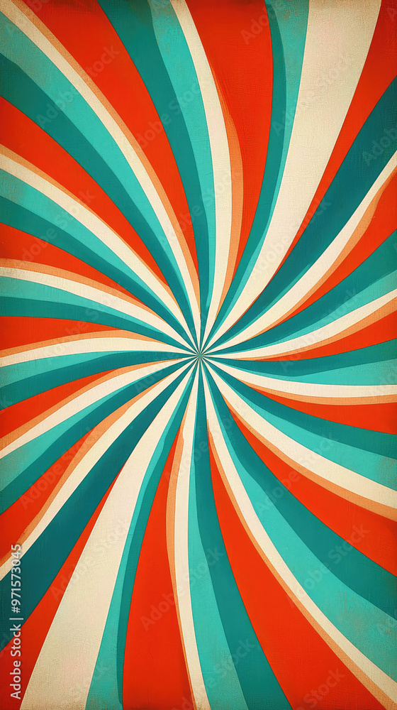Fototapeta premium Bright orange and teal radial pattern creates playful visual effect