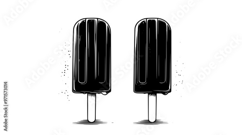 Two artisanal popsicles displayed side by side on a clean surface without any visible decorations or toppings, vector illustration art