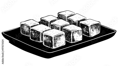 Turkish delight portions lined up in formation on a flat serving board, vector illustration art