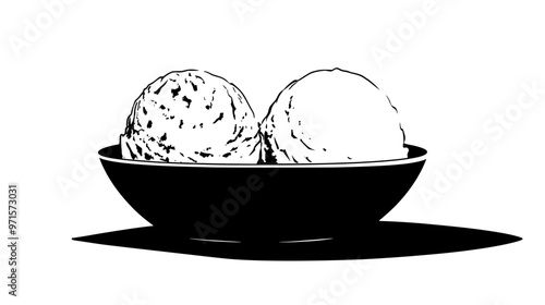 Two scoops of sorbet side by side in a dish on a tabletop with no toppings, vector illustration art