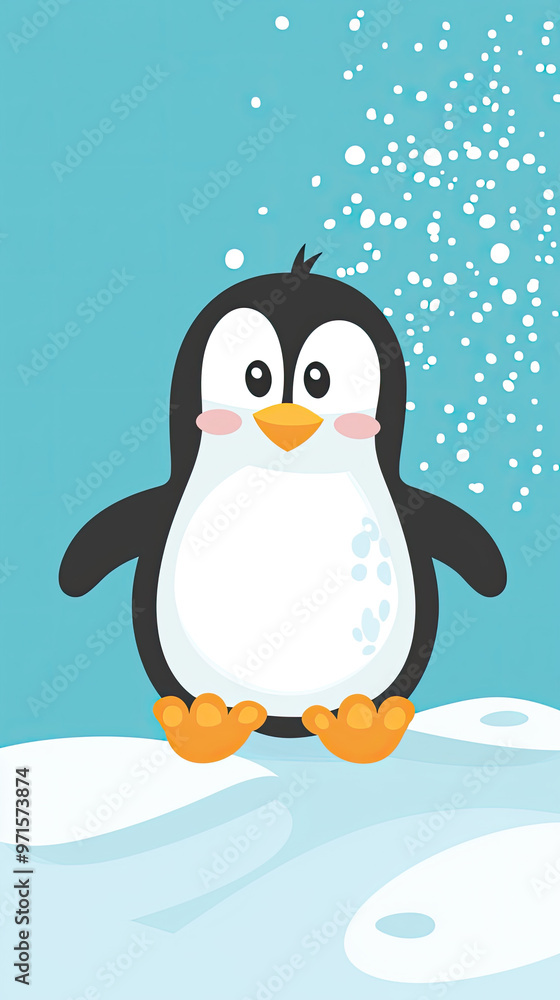 Cheerful penguin sliding on ice, enjoying playful winter scene Cheerful penguin sliding on ice, enjoying playful winter scene