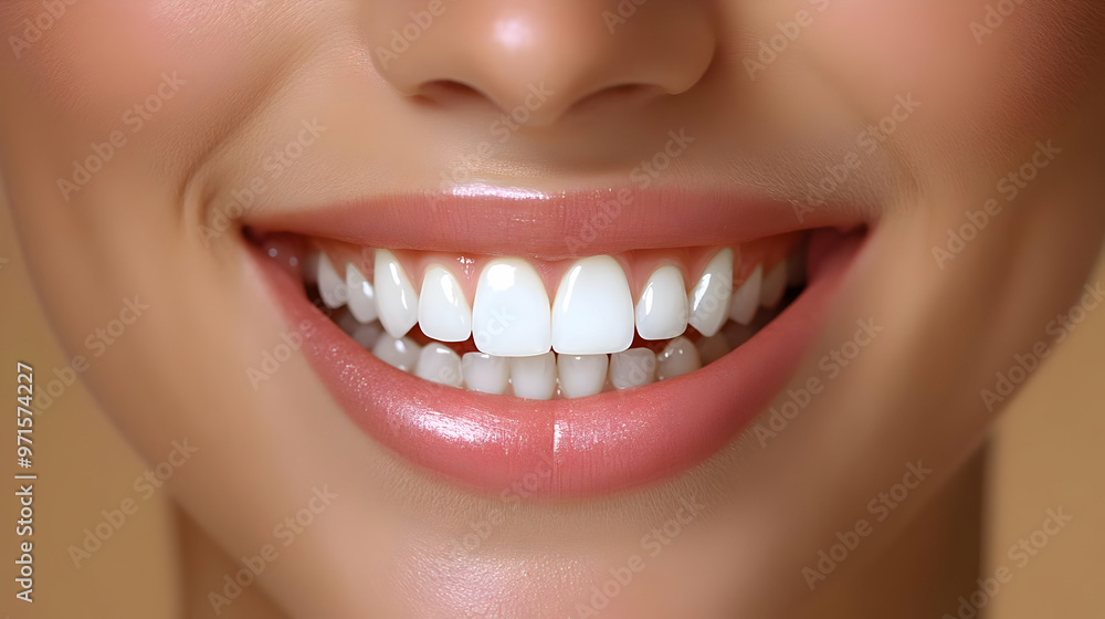 Close-up of a smiling face showcasing bright, white teeth and healthy lips. Close-up of a smiling face showcasing bright, white teeth and healthy lips.