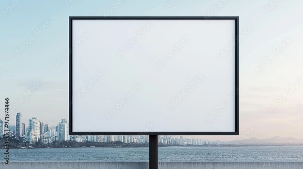 A blank billboard against a scenic urban backdrop, perfect for advertising or promotional content. A blank billboard against a scenic urban backdrop, perfect for advertising or promotional content.