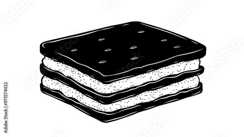 Ice cream sandwich with a generous layer of ice cream between two cookie layers, vector illustration art