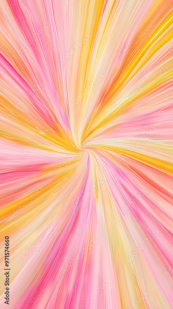 Obraz premium Soft pastel radial pattern with pink and yellow stripes creates vibrant, cheerful atmosphere
