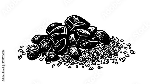 Blend of ground nuts and crumbled baked items, typically used in dessert toppings, vector illustration art
