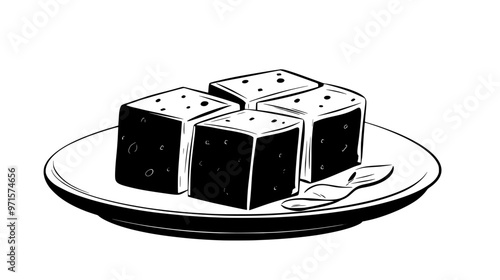 Block of halva cut into rectangular pieces placed on a serving plate, vector illustration art