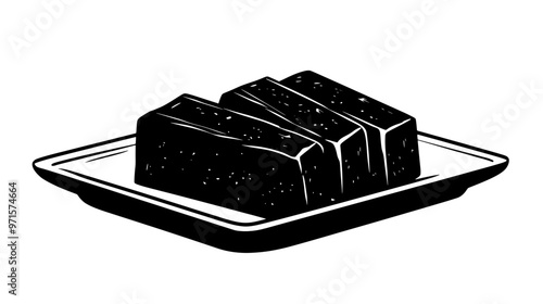 Block of halva sliced into even pieces on a rectangular plate, vector illustration art