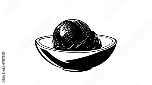 Chocolate ice cream scoop on a simple dish with no additional elements, vector illustration art