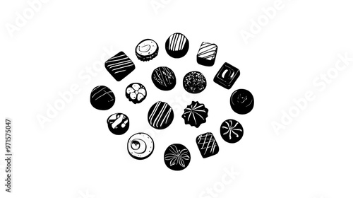 Artisanal chocolates placed in neat rows on a flat tray, vector illustration art