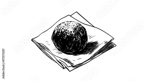 Classic truffle dusted with cocoa powder, resting on a napkin, vector illustration art
