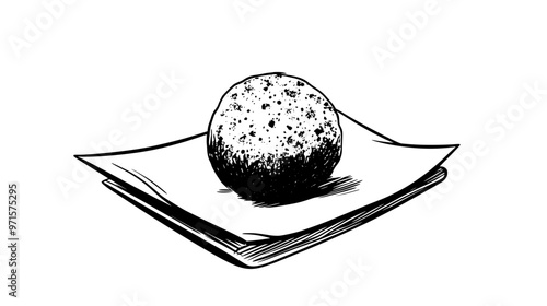 Classic truffle dusted with cocoa powder, resting on a napkin, vector illustration art
