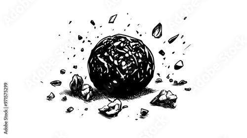 Truffle surrounded by a scattering of finely chopped nuts, vector illustration art