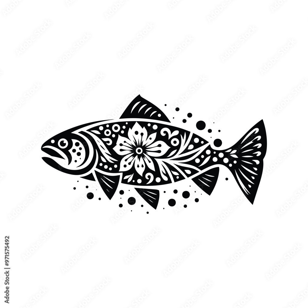 Fototapeta premium Trout fish in folk art