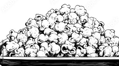 Close-up of popcorn showcasing an even coating of caramel sauce and popcorn clusters on a tray, vector illustration art