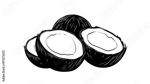 Coconut pieces, lightly toasted or raw, used to add texture and flavor to desserts, vector illustration art