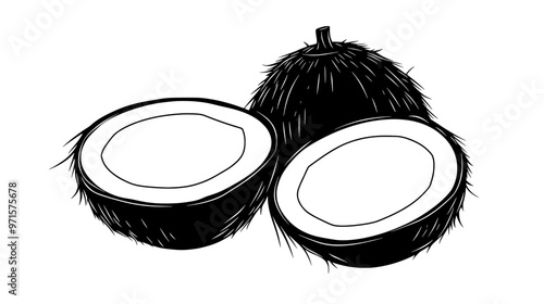 Coconut pieces, lightly toasted or raw, used to add texture and flavor to desserts, vector illustration art
