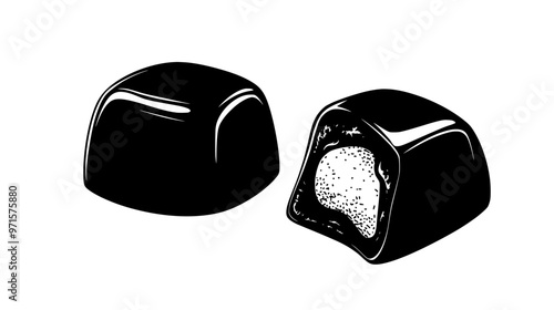 Cream-filled candy with a small portion cut out, showing the interior layers, vector illustration art