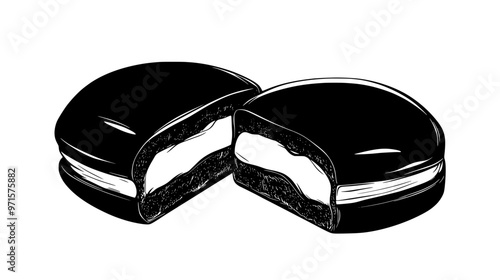 Cream-filled candy with a small portion cut out, showing the interior layers, vector illustration art