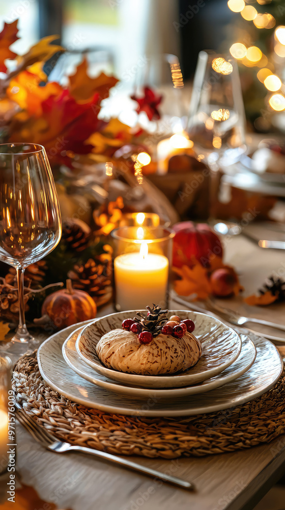 custom made wallpaper toronto digitalA beautifully set Thanksgiving table with autumn themed decor, featuring candles and seasonal elements