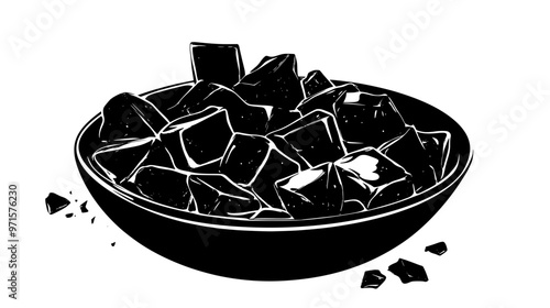 Dish of broken toffee pieces, showcasing different sizes and textures, vector illustration art