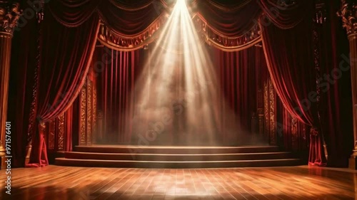 stage with red curtains and spotlight