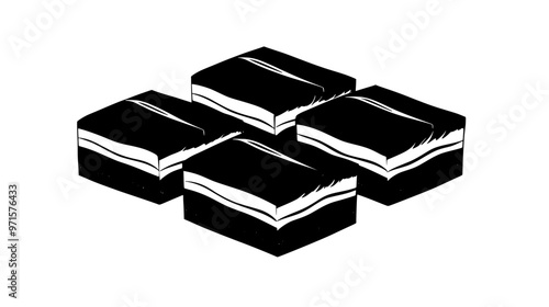 Four tiramisu slices arranged symmetrically, centered without distractions, vector illustration art
