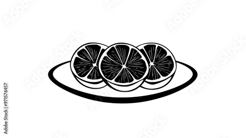 Fruit slices in syrup arranged symmetrically on a white dessert plate, vector illustration art