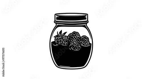 A glass jar filled with fruit compote, showcasing visible fruit chunks and syrup, vector illustration art