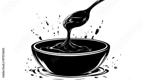 Glossy chocolate mixture, created by heating cream and blending with chocolate, used for frosting, vector illustration art