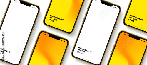 Realistic smartphone mockup. Mobile phone vector with isolated on white background. Device front view. 3D mobile phone with shadow. Realistic, high quality smart phone mockup for ui ux presentation.