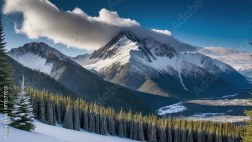 Majestic snow-capped mountain landscape under a clear blue sky.